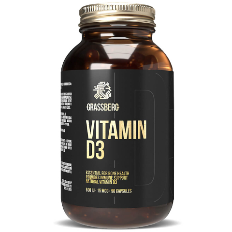 Витамин D3, 600 МЕ, 90 капсул, GRASSBERG