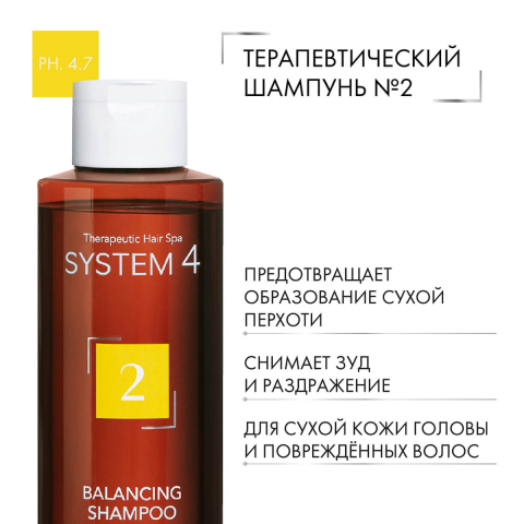 Терапевтический шампунь №2 для сухой кожи головы и поврежденных волос, 250 мл, System 4