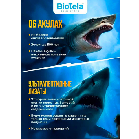 Масло печени акулы и комплекс лизатов, 60 капсул, Biotela