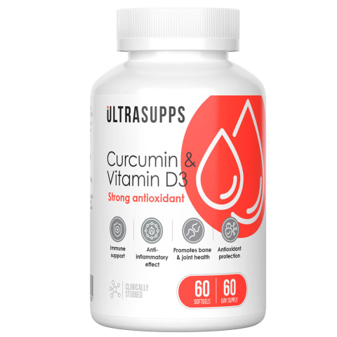 Куркумин и Витамин Д3, 60 капсул, Ultrasupps